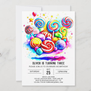 Invitation Aquarelle Bonbons Chocolat doux Anniversaire