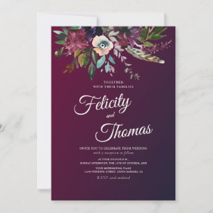 Invitation Aquarelle bordeaux foncé Mariage floral