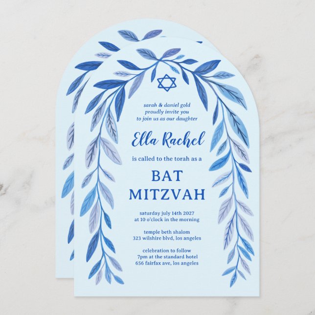 Invitation Aquarelle botanique Arc Bat mitzvah de barre de co (Devant / Derrière)