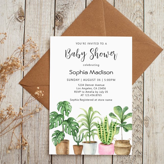 Invitation Aquarelle botanique Baby shower Plante pointé (Créateur téléchargé)