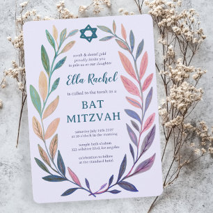 Invitation Aquarelle botanique Bar Mitzvah Bat Mitzvah étoile