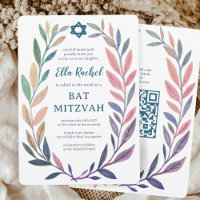 Aquarelle botanique Bar Mitzvah QR personnalisé