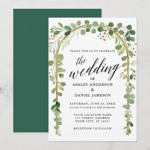 Invitation Aquarelle Botanique Calligraphie Or Arc Mariage