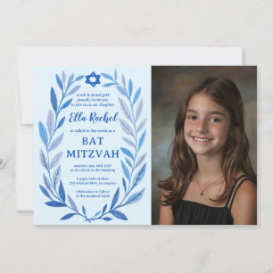 Invitation Aquarelle botanique CUSTOM PHOTO Bat Bar Mitzvah
