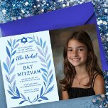 Invitation Aquarelle botanique CUSTOM PHOTO Bat Bar Mitzvah<br><div class="desc">Carte parfaite pour annoncer un bat mitzvah, bar mitzvah ou une autre célébration juive ! L'art délicat de trame feuille dessinée à la main pour vous! ENTIÈREMENT PERSONNALISABLE ! Cliquez sur "Personnaliser" ci-dessus pour modifier le texte, ajoutez votre photo. Cliquez sur "modifier à l'aide de l'outil de conception" pour ajuster...</div>