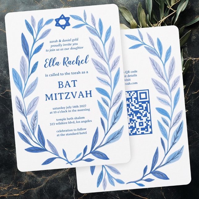 Invitation Aquarelle botanique CUSTOM QR Bar Bat mitzvah (Botanical Watercolor CUSTOM QR Bar Bat Mitzvah Invitation
)