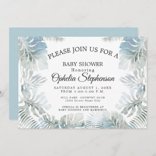 Invitation Aquarelle botanique Douche bleu pâle et poussiéreu