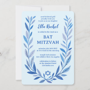 Invitation Aquarelle botanique étoile de David Bar Bat mitzva