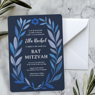 Invitation Aquarelle botanique étoile de David Bar Bat mitzva
