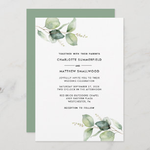 Invitation Aquarelle Botanique Eucalyptus Mariage de verdure