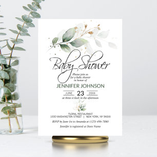 Invitation Aquarelle Botanique Feuillage Baby shower verdoyan