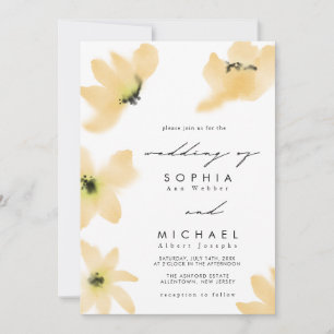 Invitation Aquarelle Botanique Fleurs Jaunes Mariage