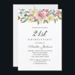 Invitation Aquarelle botanique floue 21ème anniversaire<br><div class="desc">Invitations florales plus élégantes à l'anniversaire dans le Little Bayleigh Store</div>
