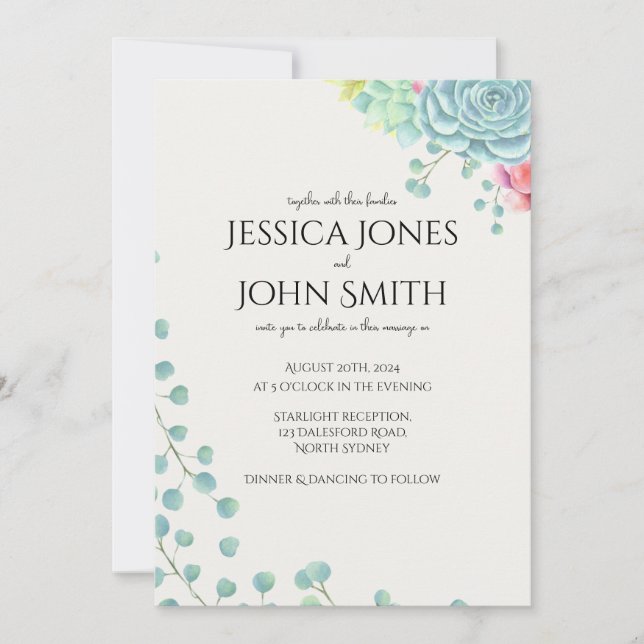 Invitation Aquarelle botanique mariage florale naturelle (Devant)