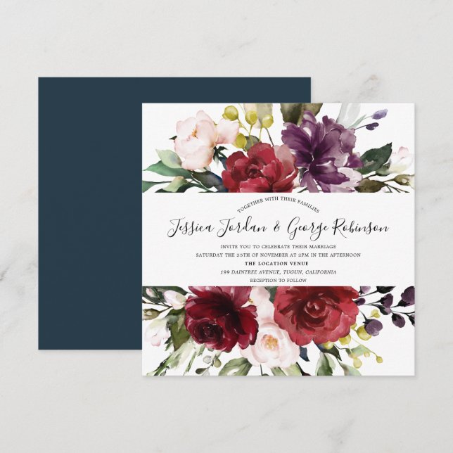 Invitation Aquarelle botanique moderne Mariage floral (Devant / Derrière)