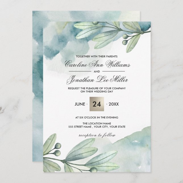 Invitation Aquarelle Botanique Personnalisé Mariage Invitatio (Devant / Derrière)