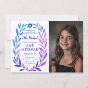 Invitation Aquarelle botanique PHOTO PERSONNALISÉE Bar Mitzva