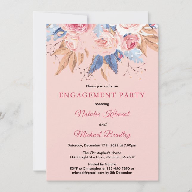 Invitation Aquarelle Botanique Rose Floral (Devant)