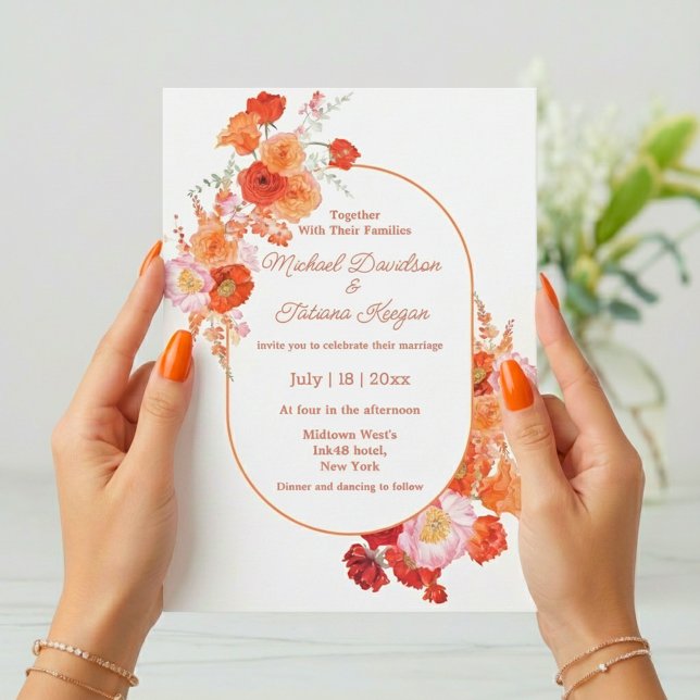 Invitation aquarelle botanique rouge orange simple mariage (Créateur téléchargé)