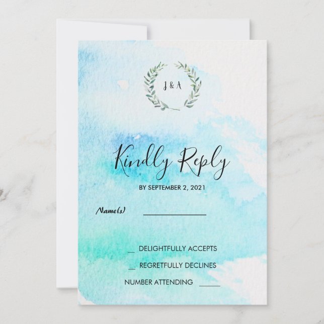 Invitation Aquarelle botanique rustique mariage feuille RSVP  (Devant)