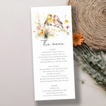 Aquarelle botanique sauvage Menu Mariage Inséparab