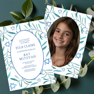 Invitation Aquarelle Botanique Star Bar Bat mitzvah Photo