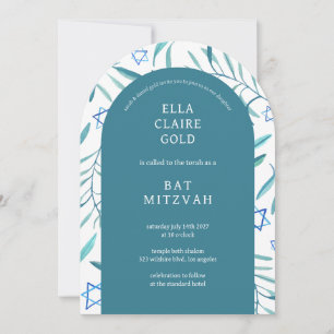 Invitation Aquarelle Botanique Star de David Bar Bat mitzvah