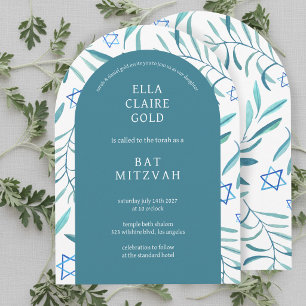Invitation Aquarelle Botanique Star de David Bar Bat mitzvah