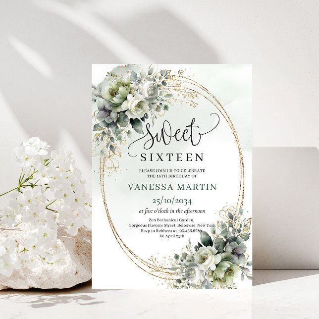 Invitation aquarelle botanique Sweet 16 Eucalyptus (Watercolor Botanical Sweet 16 Eucalyptus Invitation)
