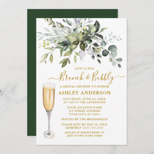 Invitation Aquarelle Botanique Verdure Brunch Bubbly Gold