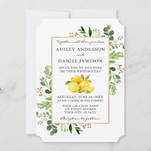 Invitation Aquarelle Botanique Verdure Citrons Mariage