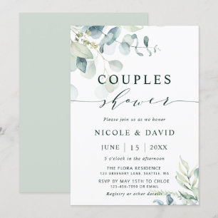 Invitation Aquarelle Botanique Verdure Couples Douche