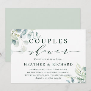 Invitation Aquarelle Botanique Verdure Couples Douche
