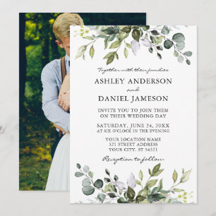 Invitation Aquarelle Botanique Verdure Photo Retour Mariage