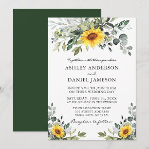 Invitation Aquarelle Botanique Vert Mariage de tournesols