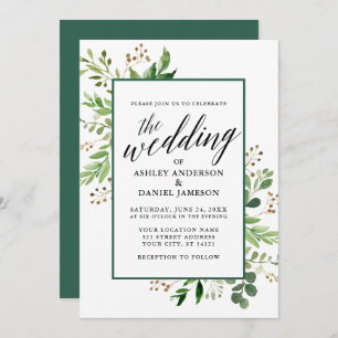 Invitation Aquarelle Botanique Vert Mariage encadré