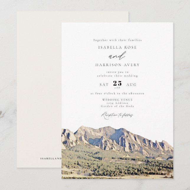 Invitation Aquarelle Boulder Colorado Flatirons Mariage (Devant / Derrière)