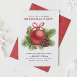 Invitation Aquarelle Boule rouge Ornement fête de Noël<br><div class="desc">Invités Invitations à votre événement avec cette invitation personnalisée de fête de Noël. Il présente un ornement de Noël rouge aquarelle avec des aiguilles de pin et des fraises d'hiver. Personnalisez cette invitation poinsettia en ajoutant les détails de votre événement. Cette invitation classique à la fête de Noël est disponible...</div>