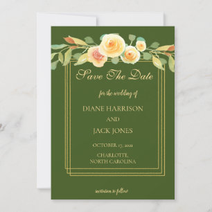 Invitation Aquarelle Bouquet de rose jaune Enregistrer la dat