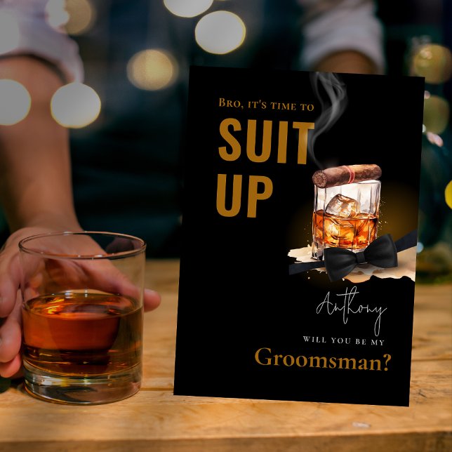 Invitation Aquarelle Bourbon Cigar Tuxedo Costume Haut (Watercolor Bourbon Cigar Tuxedo Suit Up Groomsman Invitation)