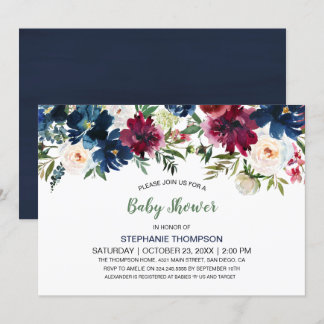 Invitation Aquarelle Bourgogne Baby shower des fleurs de la m
