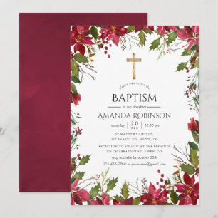 Invitation Aquarelle Bourgogne Baptême ou baptême Floral