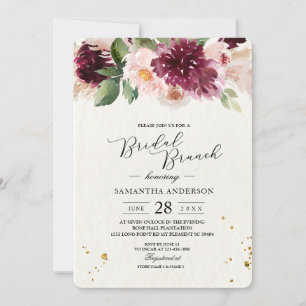 Invitation  Aquarelle Bourgogne Blush rose et rouge Floral  