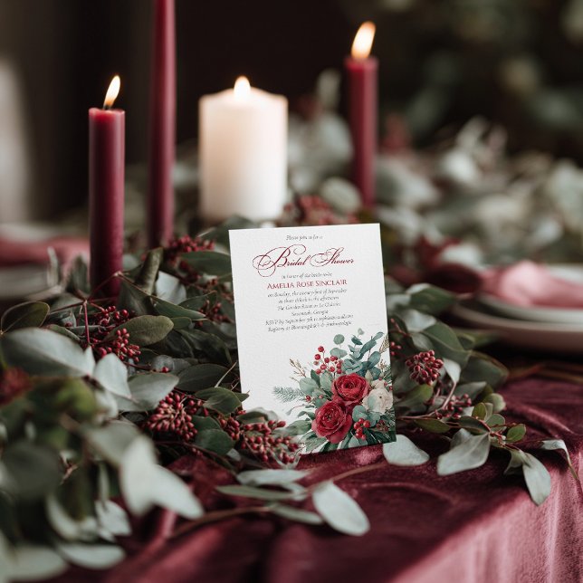 Invitation Aquarelle Bourgogne & Blush Roses Fête des mariées (Créateur téléchargé)