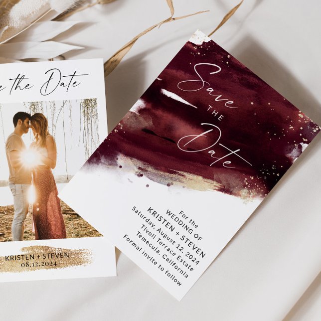 Invitation Aquarelle Bourgogne Enregistrer La Date (Créateur téléchargé)