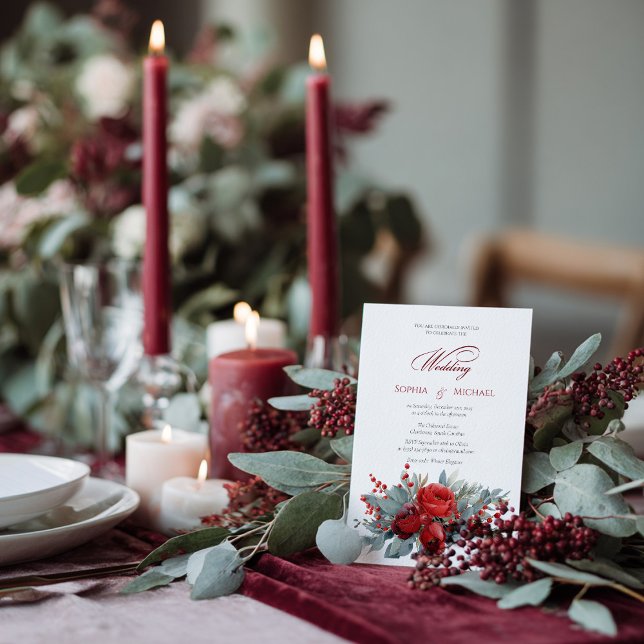 Invitation Aquarelle Bourgogne et bleu Rose Mariage (Créateur téléchargé)