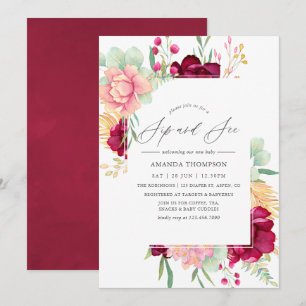 Invitation Aquarelle Bourgogne et bouillie Sip Floral Voir
