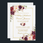 Invitation Aquarelle Bourgogne Floral Gold Wedding Inviter G<br><div class="desc">Elégante Faire-part de mariage d'or et d'aquarelle de Marsala bordeaux - Gold Frame - Gold Script</div>