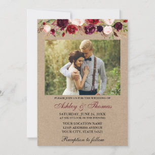 Invitation Aquarelle Bourgogne Floral Kraft Mariage photo