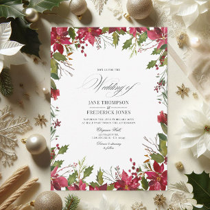 Invitation Aquarelle Bourgogne Floral Mariage de Noël